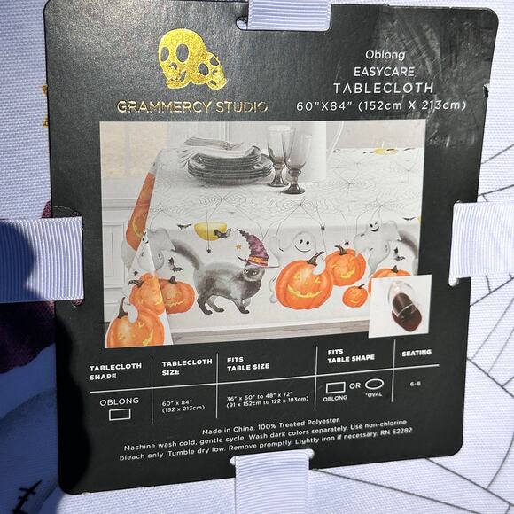 Grammercy Studio Spillproof Halloween Tablecloth 60x84 Ghost Owl Web Hat NWT - Picture 9 of 16